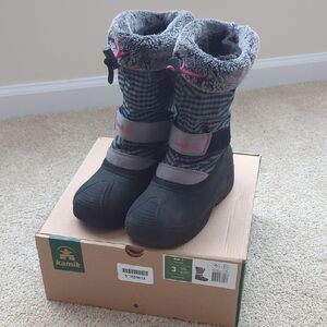 Kamik Kids' Black and Gray Winter Boots with Pink Accents